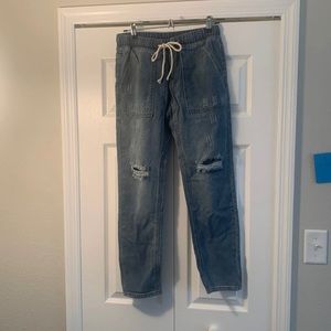 Ripped drawstring mom jeans